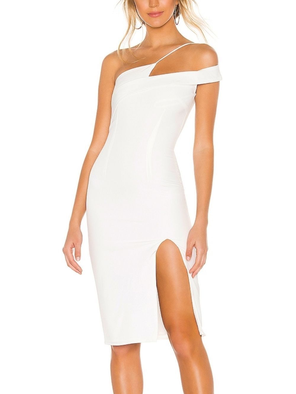 superdown Womens White Jillian Asymmetric One Shoulder Midi Dress Size XXS
